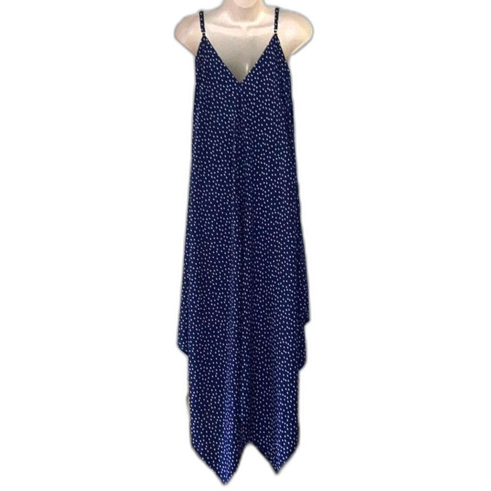 TOMMY BAHAMA Maxi Dress Navy Blue White Polka Dots Strappy Womens Large